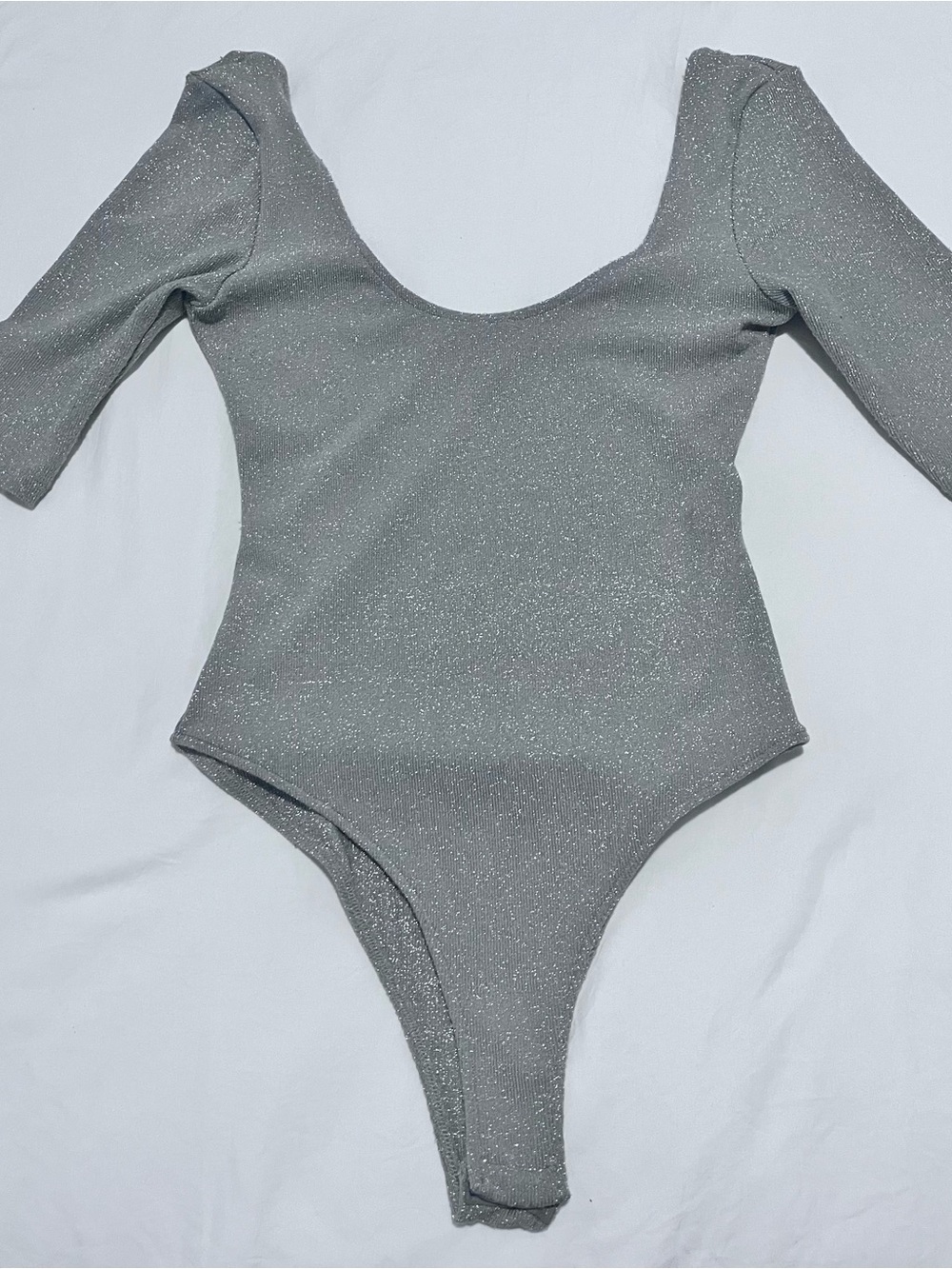 Zara Silver Sparkle Long-Sleeve Bodysuit